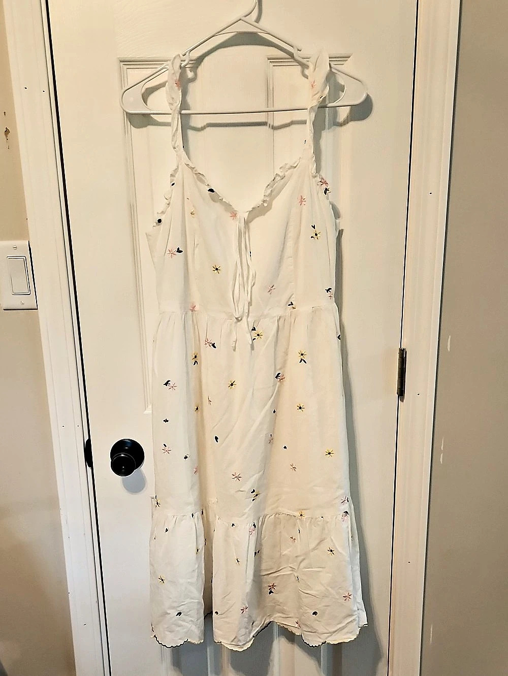 Simple Azaria Ditzy Floral 100% Cotton White Midi Dress Size Large